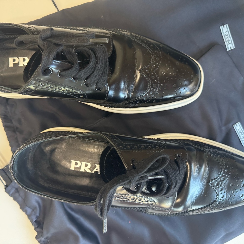 Prada Black Patent Leather Oxfords Sleek Formal Shoes